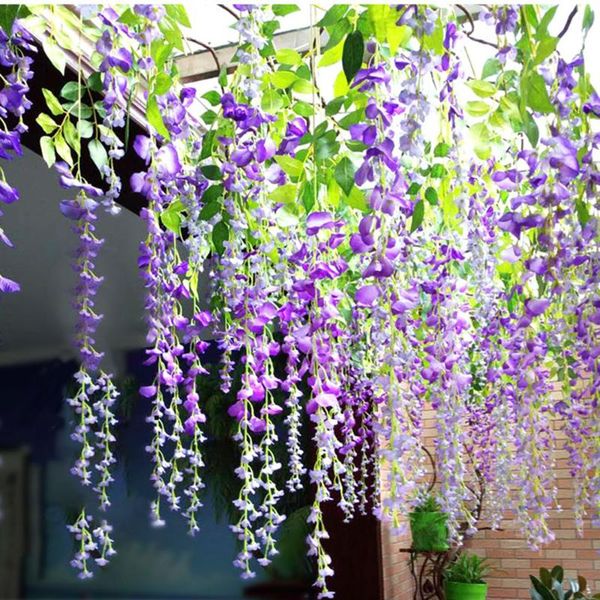 

decorative flowers & wreaths 12pcs/lot wedding decoration artificial silk wisteria flower plant vines hanging rattan fake bride garland for