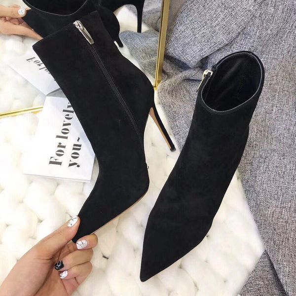

shipment of fashion women bombs black suede ankle zipper heel shoes pointy ten in bride stiletto high heels 9dba