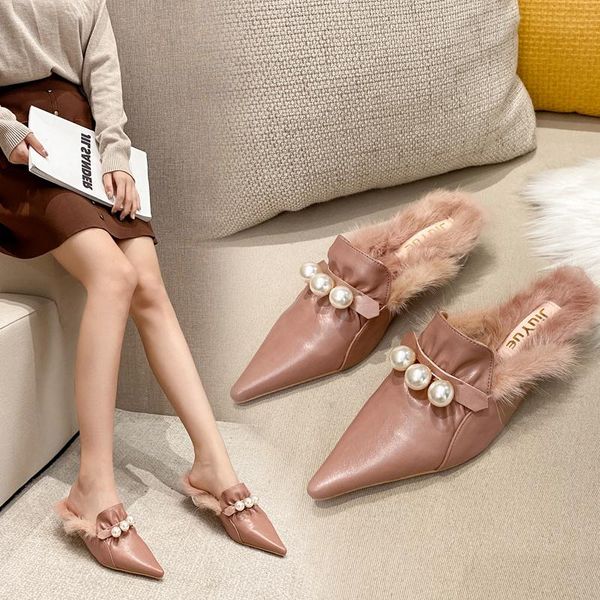 

elegant hight heel women mules summer pointed-toe ladies slippers slip on leisure ladies office shoes beige pumps female, Black