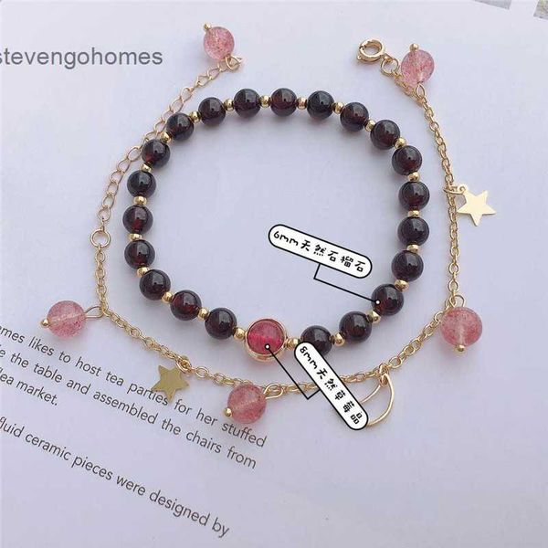 

female grey star moon strawberry crystal bracelet peach blossom stone gift for friend, Silver