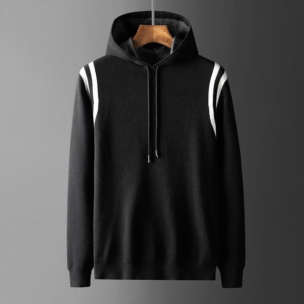 

minglu hooded mens sweater spring and autumn casual sweater male fashion slim fit sweaters man plus size 4xl, White;black