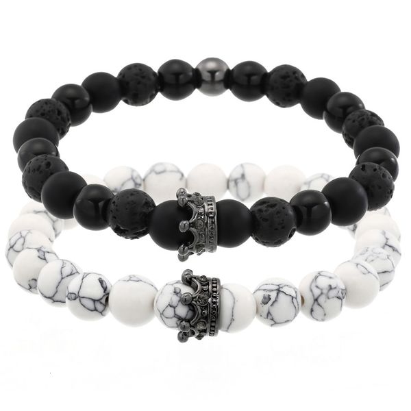 

micro turquoise volcanic wear stone black diamond mixed inlaid crown bracelet set, Silver