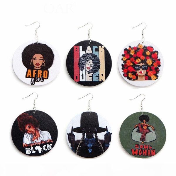 

fashion round wood earrings printing colorful african head letter earring dangle afro ear hook wooden eardrop women designer jewelry gifts, Silver