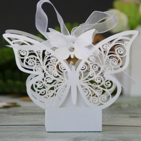 

50pcs boxes candy hollow wedding favor party with ribbon white holiday