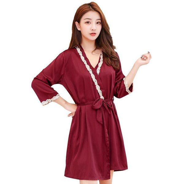 

women's sleepwear womens night robe set pajamas suit summer two pieces sets casual home wear nightwear sleep kimono bath gown, Black;red