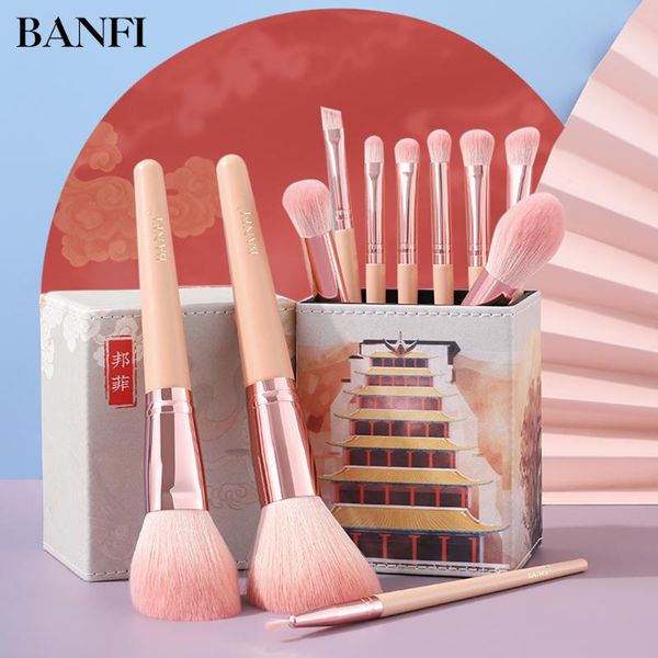 

makeup brushes banfi pink set professional wool fiber foundation powder contour eyeshadow chinese style series make up tools
