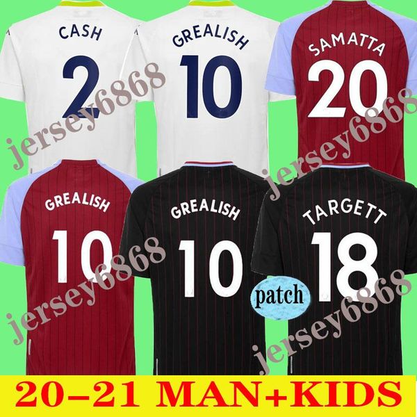 

20 21 aston villa soccer jersey home 2020 2021 samatta targett grealish wesley douglas luiz mcgim el black men kids kit футбольные рубашки, Black;red