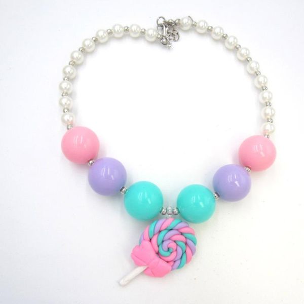 

pendant necklaces 2021 arrival kids girls lovely candy bowknot lollipop necklace chunky bubblegum infants baby gift jewelry, Silver