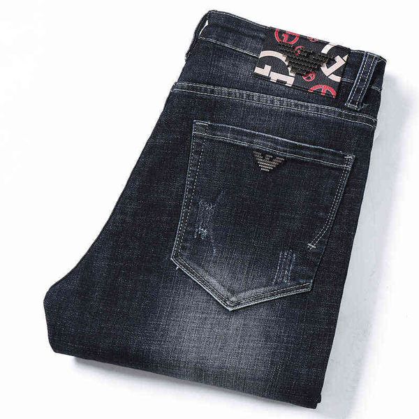 

and winter brand autumn jeans men's korean slim fit small straight elastic fashion trend youth, Blue
