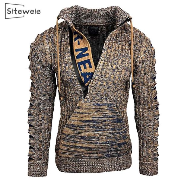 

siteweie men's sweaters vintage winter warm woolden fashion casual thicken knitwear hip hop punk style pullovers l610, White;black