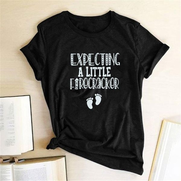 

expecting a little firecracker printing t-shirts women shirts summer tshirt women casual womens clothing mujer camisetas, White