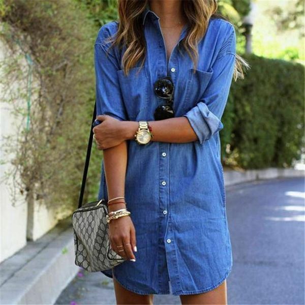 

2020 summer women denim shirt dresses ladies long sleeve causal mini dress females fashion plus size dresses new1, Black;gray