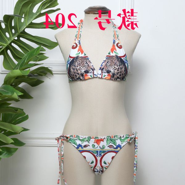 

2020 new fashion split swimsuit women lace up print three point bikini