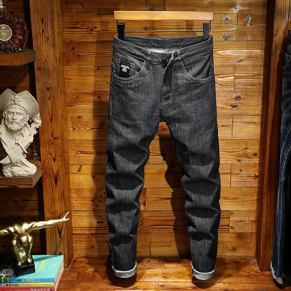 

jeans brand new men's imitation old tatty motorcycle fashion slim fit motorcycle cause and effect hole jeans street fashion designer pa, Blue