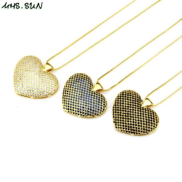 

pendant necklaces mhs.sun fashion women zircon crystal necklace with love heart charm gold color chain choker for christmas, Silver