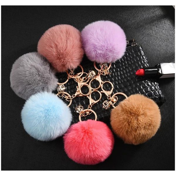 

23 colors trinket fluffy artificial rabbit fur ball key chain pompons keychain women car bag key ring jewelry eh343 f sqccfv, Slivery;golden