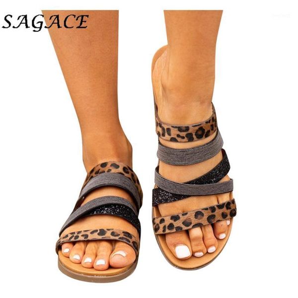 

sagace 2020 home slippers women flat sandals leopard rhinestones sandals summer slippers women rubber beach casual shoes1, Black