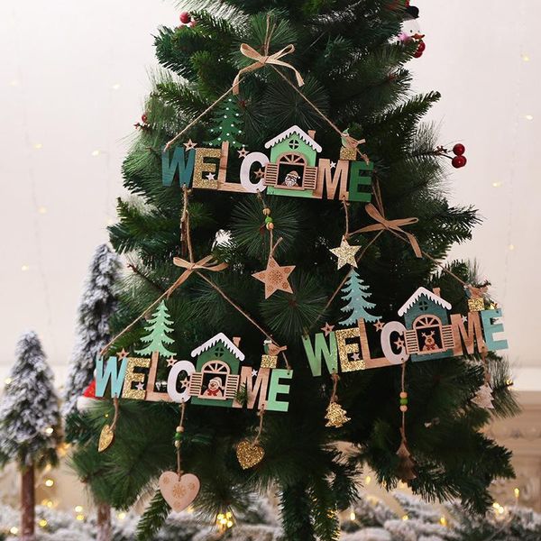 

3 styles welcome guest indicator merry christmas wooden xtmas tree drop ornament door home l new year party decor pendant1
