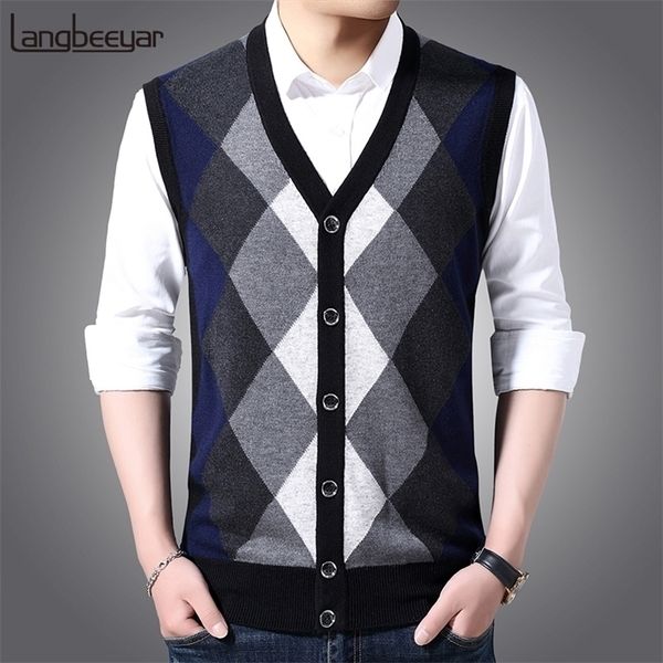 

6% wool fashion sleeveless sweater men pullovers cardigan jumpers knitwear vest winter v neck slim fit casual clothing male 201201, White;black
