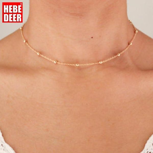 

chokers hebedeer women beads necklaces choker necklace chain jewelry gold silver color classic trendy girl collares collier, Golden;silver