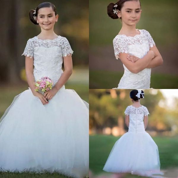 

ivory mermaid kids wedding dresses with lace short sleeves children gown for communication weddings long flower girl dress, White;blue