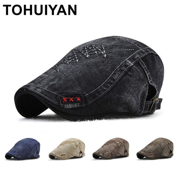 

tohuiyan newsboy caps for men vintage cotton driver cap boina duckbill hats baker boy caps classic beret hats male flat cap t200715, Blue;gray