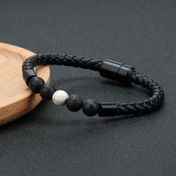 

2020 new style magnetic buckle men's leather bracelet natural volcanic stone beaded men's hand jewelry factory outlet wmtsss xhlov