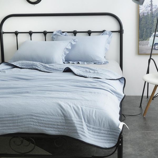 

demissir solid color strip stitching washed cotton soft air condition quilt summer thin comforter bed blanket twin full queen1