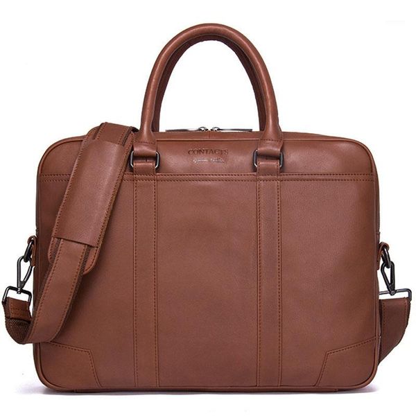 

retro men solid color bag faux leather briefcase large capacity shoulder bag casual business lapbriefcase in brown color1