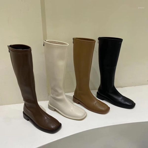 

monmoira round toe long knee boots women back zip platform botas mujer elegant solid casual winter shoes women designer shoes1, Black