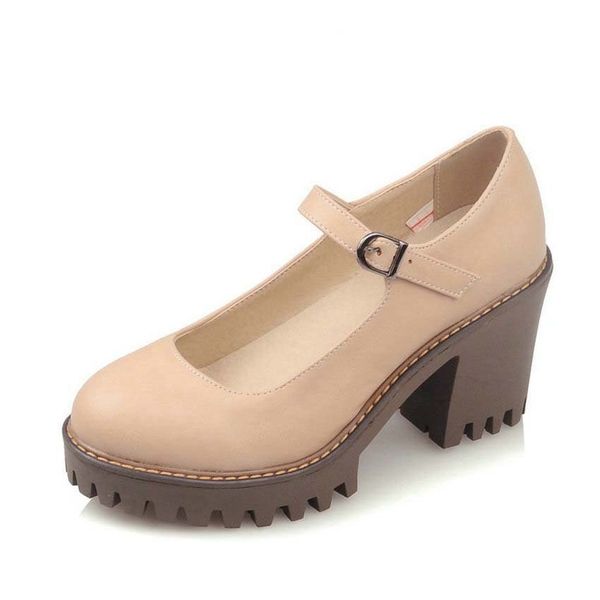 

countless 2020 female pumps college wind platform 2.5cm square high heels around the toe buckle belts casual ladies shoes size 34-43, Black