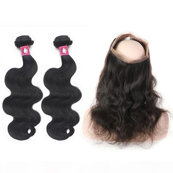 

virgin brazilian body wave bundles with 360 frontal closure 1b remy peruvian human hair weave with frontal piece forawme part, Black