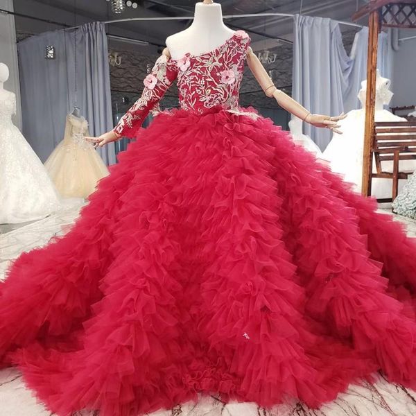 

girl's dresses long fashion red sleeves kids girls elegant flower girl dress princess party pageant formal sequinstulle 2-14 y, Red;yellow