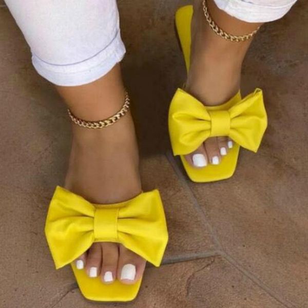 

sandals women butterfly knot bow-tie flat heel outdoor beach slides casual retro shoes open toe woman, Black