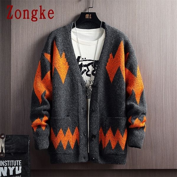 

zongke v-neck striped cardigan men clothing knitted sweater men coats winter mens clothes autumn new arrival -3xl 201202, White;black