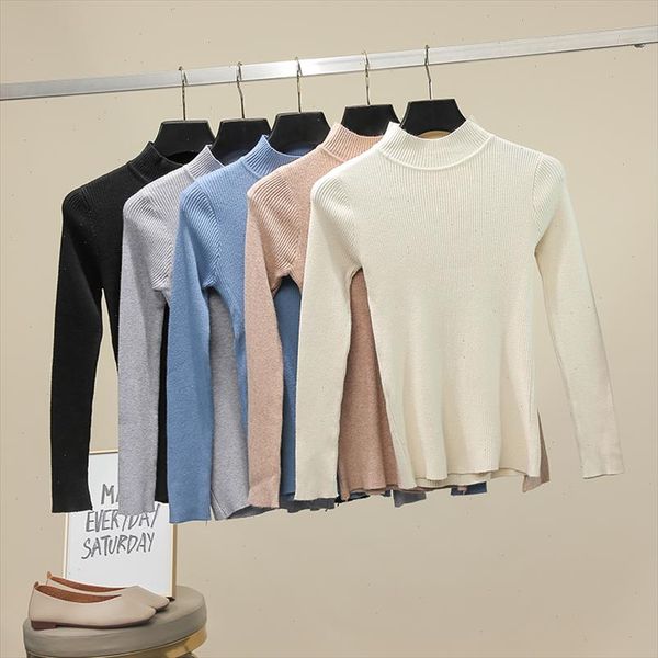 

2021 fall new turtleneck knitted sweater for women slim pullover black pink sweaters female winter casual jumper, White;black
