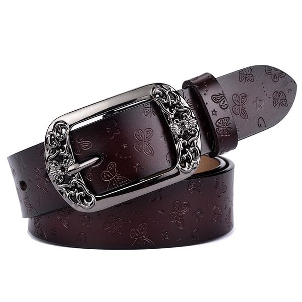 

gfohuo new designer fashion women's belts genuine leather brand straps female waistband pin buckles fancy vintage for jeans y200501, Black;brown