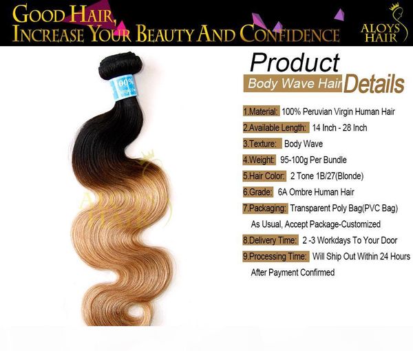 

ombre peruvian virgin hair extensions body wave wavy grade 8a two tone 1b 27# honey blonde ombre peruvian remy human hair weave bundles, Black