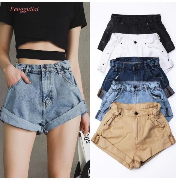 

denim shorts women's white women short jeans khaki wide leg elastic waist vintage high waist shorts women summer1, White;black