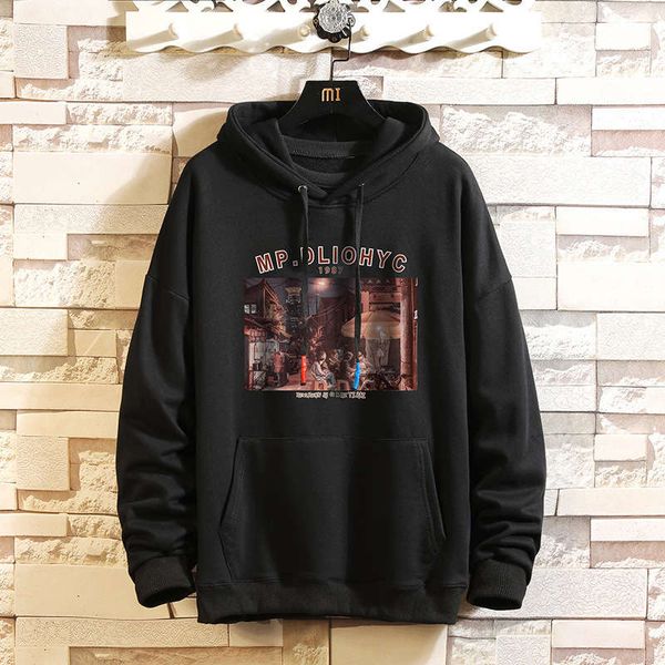 

new men's hooded fashion creative printed sweater loose fat clothes korean sports casual top, Gray