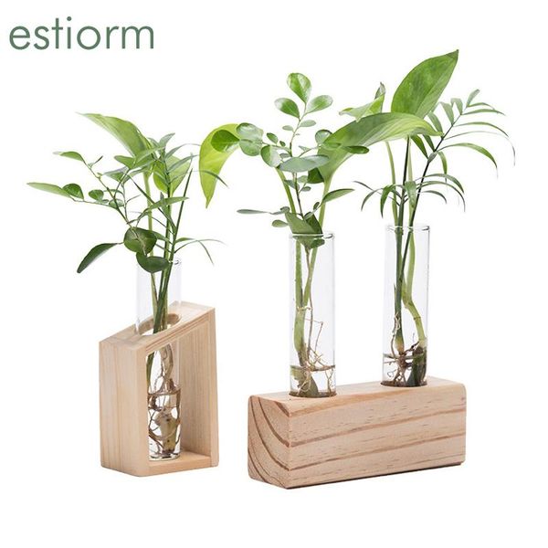 

nordic glass vase,hydroponic plant container, transparent vase for flowers,wood stand home office decor deskvase decoration