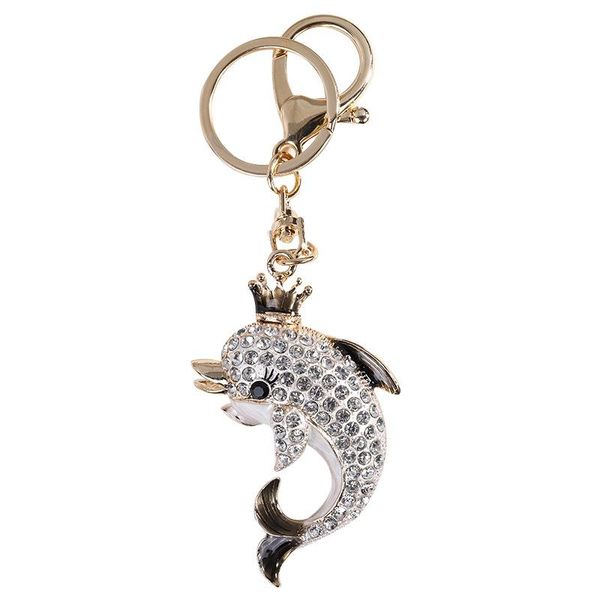 

graceful crown dolphin charms pendant key chains clear red crystal marine style gold color metal keychains for women children, Silver