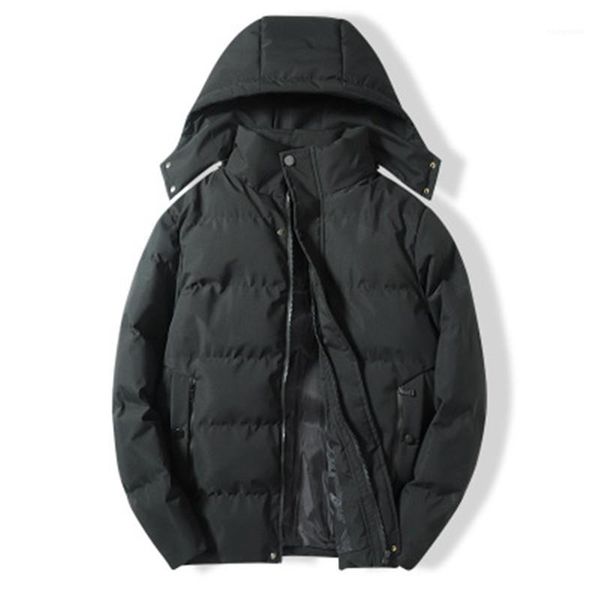 

size zipper button hooded coats male winter new loose solid color outerwear mens thicken down jackets fashion trend long sleeve plus, Black