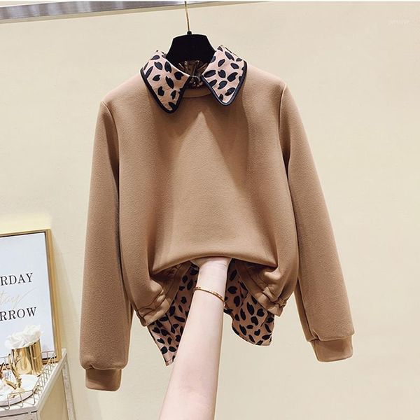 

autumn and winter 2020 new fake two patchwork loose fashion mid-length jacket sweatshirt women1, Black