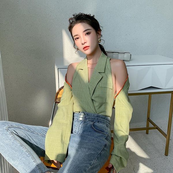 

women elegant spring off the shoulder blouse shirt feminine turn down collar plaid office party blusas fashion, White