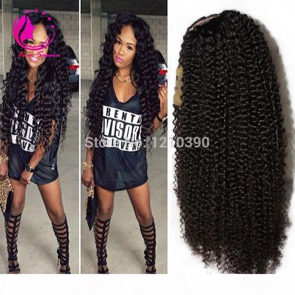 

virgin brazilian curly u part wigs kinky curly virgin u part human hair wigs glueless upart wig for black women with baby hair, Black;brown