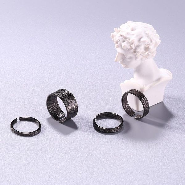 

cluster rings different sizes black tin foil open ring 925 whole body sterling silver ins niche cold wind personality female, Golden;silver