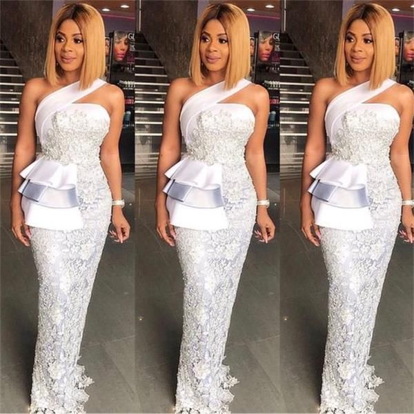 

mermaid white long dresses lace appliques one shoulder for black girls prom party evening gala custom made formal gowns, Black;red
