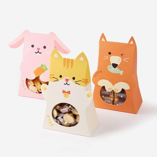 

12шт animals бумаги конфеты коробка с окном дети birthday party supplies cat rabbit baby shower подарочные коробки шоколада упаковка wmtxuu