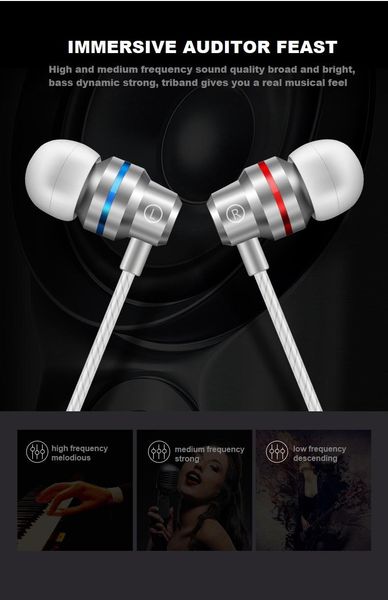 

headphones & earphones wired metal heavy bass in-ear type headset karaoke music sports earbuds with hd microphone surround sound
